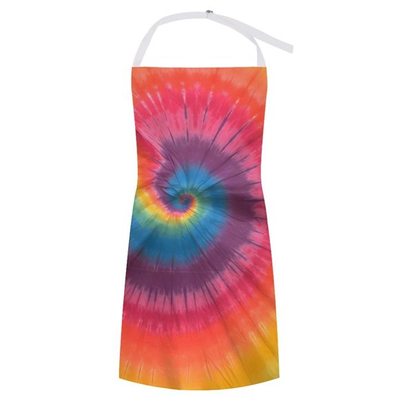 27.631.5in Pocket Apron Non-Wrinkle Non-Shrinkage Waterproof Convenient Cleaning Easy Care Large Pocket Design DarkMagenta Tie-dye Background Rainbow Colors