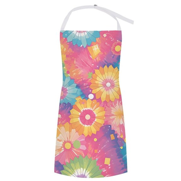 27.631.5in Pocket Apron Non-Wrinkle Non-Shrinkage Waterproof Convenient Cleaning Easy Care Large Pocket Design DarkMagenta Tie-dye Background Rainbow Colors (2)