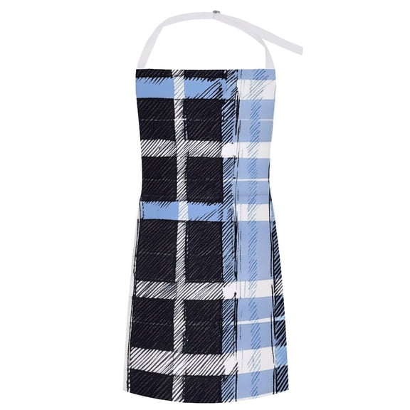 27.631.5in Pocket Apron Non-Wrinkle Non-Shrinkage Waterproof Convenient Cleaning Easy Care Large Pocket Design MediumBlue Houndstooth Buffalo Plaid Tartan Check Scotland Hand-drawn Sketch_3