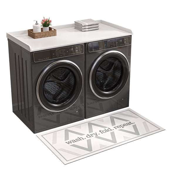 27.6" D x 54" W Wood Washer Dryer Countertop with Anti-Slip Pad, Laundry Room Organization Set, Dryer Covers for The Top with Edge Rails, Washer Dryer Topper for Laundry Room, White