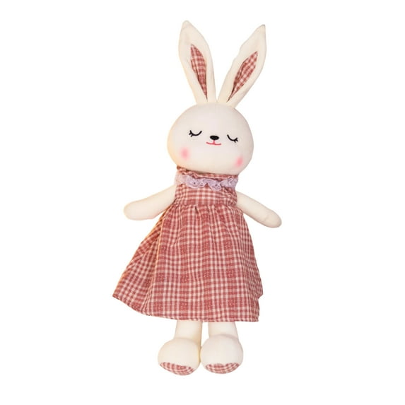 27.6 Inch Big Bunny Stuffed Animal for Girls, Plush Toy Doll -Wearing Pink Plaid Dress,Cute Doll Set Dress Up, Birthday, Easter