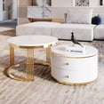 thumbnail image 1 of 27.6 Inch Nesting Coffee Table Set Of 2, Round Center Table Nesting Tables With 2 Drawers, Minimalist End Table For Living Room, Balcony, And Yard, 1 of 9