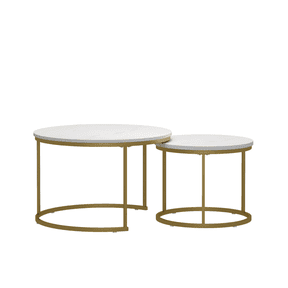 27.6 Inch Nesting Round Coffee Table Set of 2 Marble Pattern MDF Tabletop Sturdy Metal Frame Stackable Side End Tables for Living Room Bedroom Balcony Yard Indoor Outdoor Use