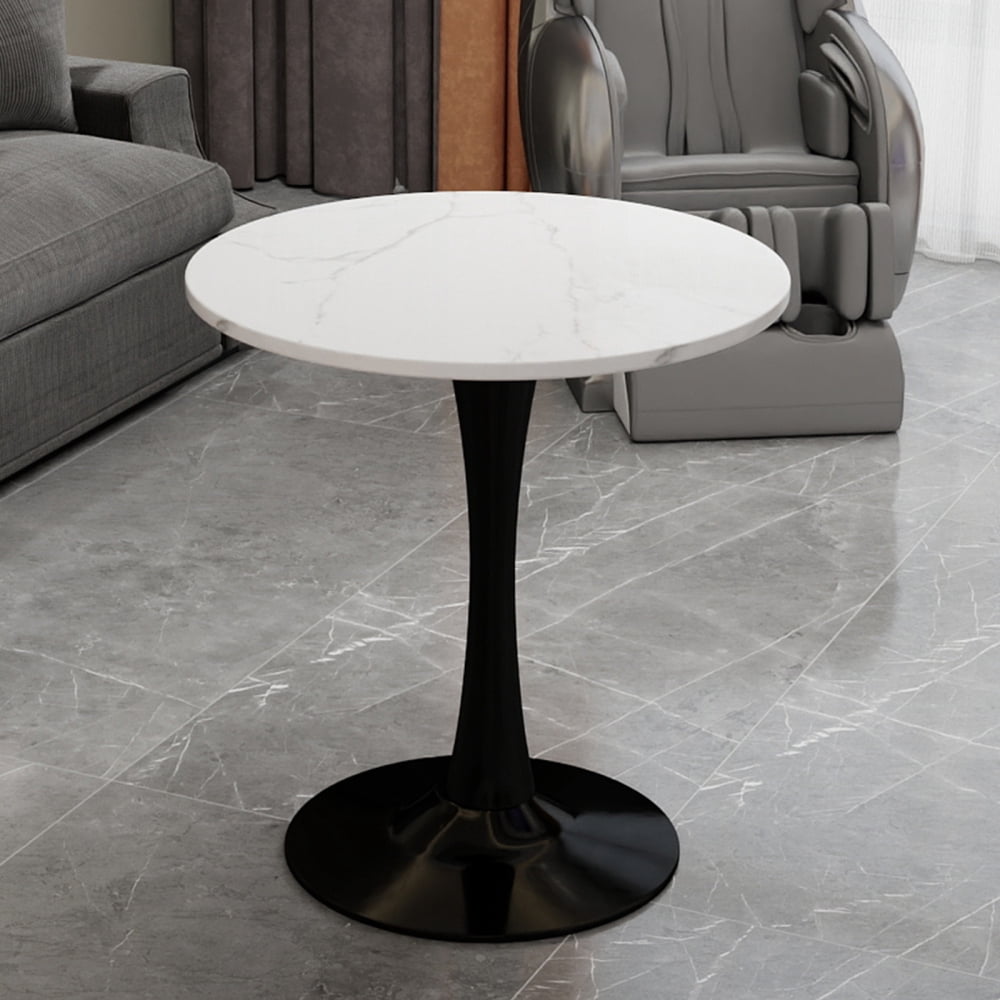 27.6-Inch Round Mid-Century Modern Dining Table & Coffee Table, Faux Marble Top, Pedestal Side Table for Living Room