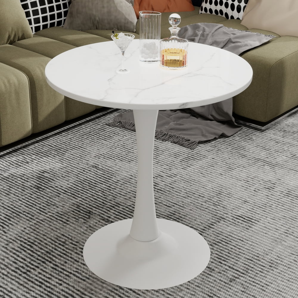 27.6-Inch Round Mid-Century Modern Dining Table & Coffee Table, Faux Marble Top, Pedestal Side Table for Living Room
