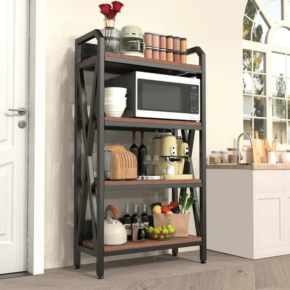 27.6"L Metal Storage Shelves,4-Tier Storage Shelves Metal and Wooden Kitchen Shelves for Garage,Pantry,Kitchen