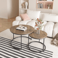 thumbnail image 1 of 27.6" Nesting Round Coffee Table Wood Marble Pattern Top, Brown End Table Side Tables for Living Room, Bedroom & Office, 1 of 8