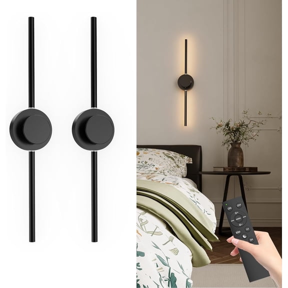 27.6" Operated Wall Sconces Set of 2, Picture Light with Detachable & Remote, Dimmable 3 Color Temperatures, Timer, 360? Rotatable Wall Lamp for Artwork