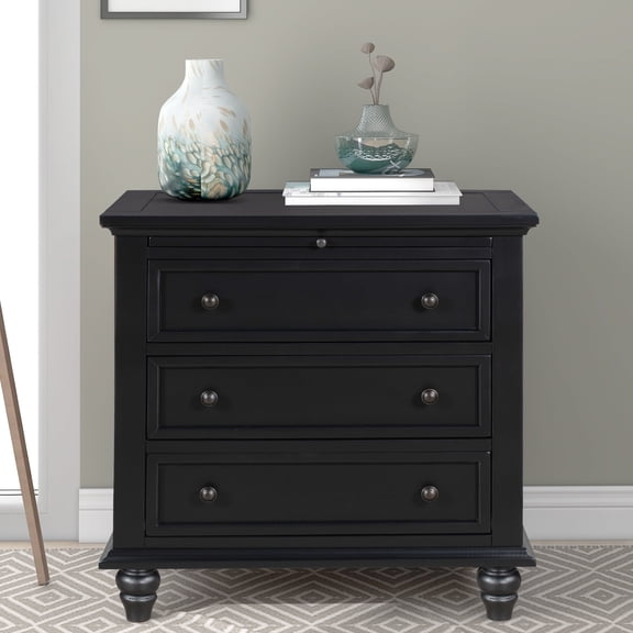 27.6" Painted Nightstand with Pull-Out Tray, Modern Bedside Cabinet with 3 Drawers, with Rubber Legs & Metal Handles for Bedroom, Living Room, Office
