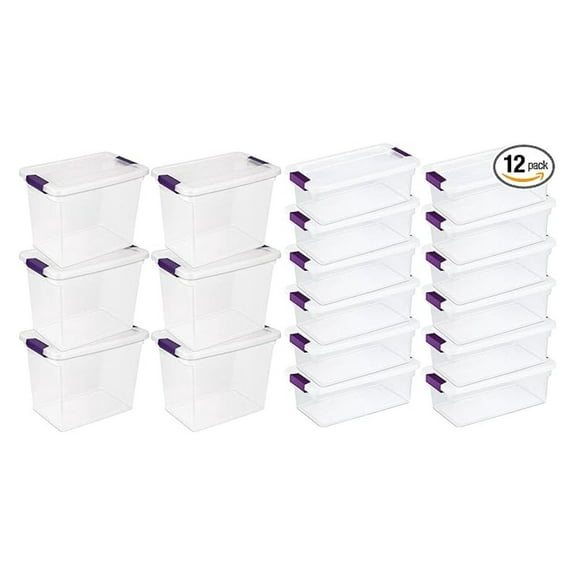 27 & 6 Quart Storage Bins - 6/12 Pack - Stackable Plastic Totes Containers for Organization - Clear Home Storage for Clothes, Toys, Holiday Decorations