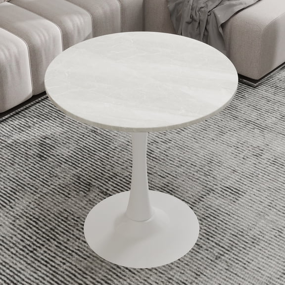 27.6" Round White Faux Marble Coffee & Side Table | Mid-Century Modern Pedestal Dining Table