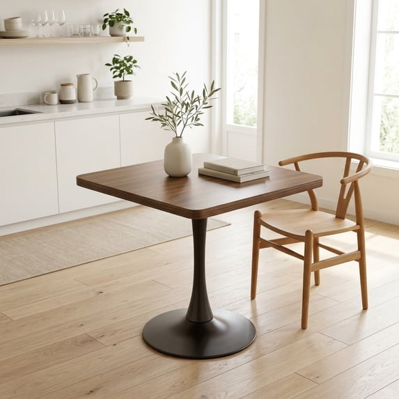27.6" Walnut Round Dining Table - Mid-Century Modern Bistro Table for Small Spaces