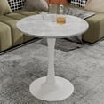 thumbnail image 1 of 27.6-inch white coffee table, mid-century modern style dining table, suitable for 2-4 people, featuring a round light gray veined marble tabletop, perfect for various settings., 1 of 6