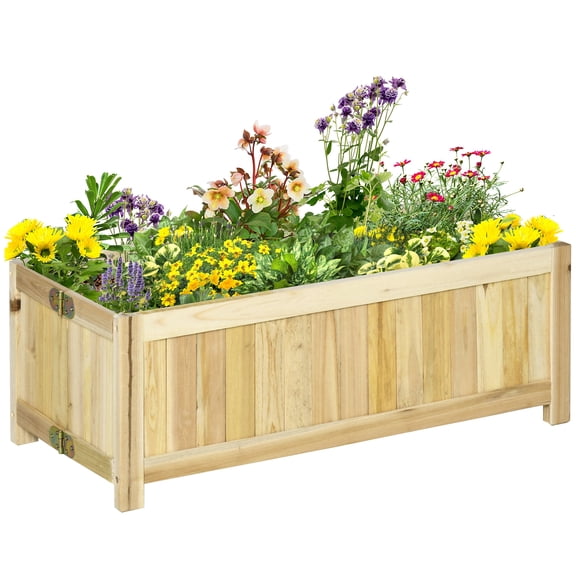 27.6in Foldable Raised Garden Bed Natural, Wooden Planter Box with Drainage Holes for Patio Backyard Herbs Vegetables