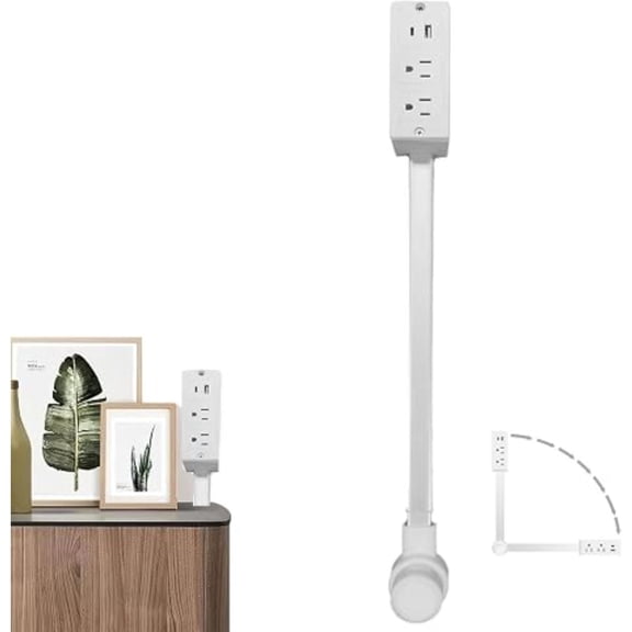 27.6in Telescopic 180 Rotatable Outlet Extender, 2 AC Outlets + 1 USB-A + 1 USB-C 1800J Surge Protector Wall Mount Power Strip for Desk Sofa Side Kitchen Home Use