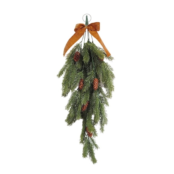 27.6in Upside Down Christmas Wreath Tree – Large Artificial PVC Rattan Hanging Decoration for Front Door, Wall, Indoor Holiday & Party Décor