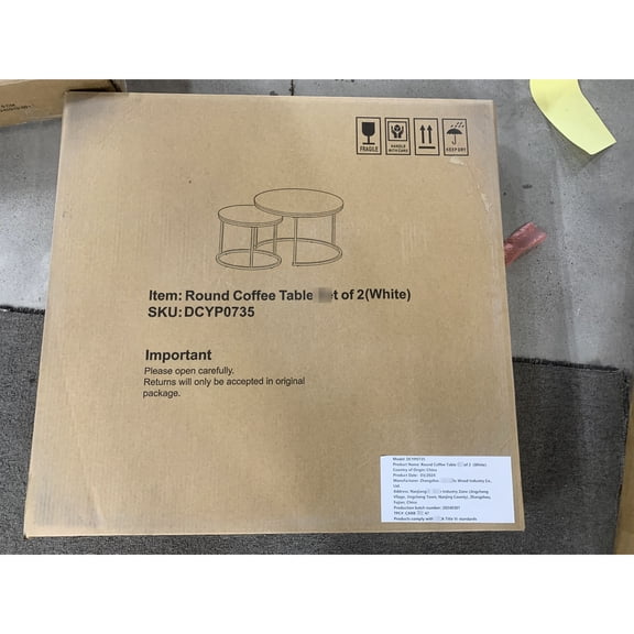 27.6inch Round Nesting Coffee Tables , Wood Marble Pattern Top And Robust Metal Construction, End For Living Room Bedroom Balcony Yard, White Table Of 2, With Marble-like