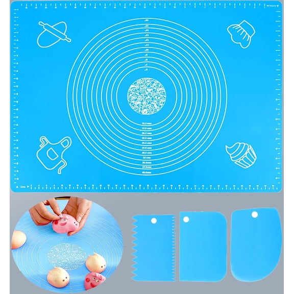 27.6x19.7in Silicone Baking Mat Sheet Pastry Mat with Measurement, Non-Slip Pastry Rolling Mat, Non-Stick Dough Kneading Board Mat, Bread Fondant Mat, Cooking Bakeware Mat Table Placemat(Scraper)