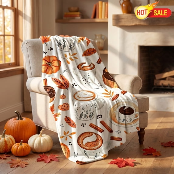 27.6x39 Inch Fall Flannel Throw Blanket, Pumpkin Maple Leaf Autumn Plush Blanket, Halloween Decor,Lightweight Warm Cover, Indoor Outdoor Farmhouse Sofa Bed Camping Thanksgiving Seasonal Decor Blanket