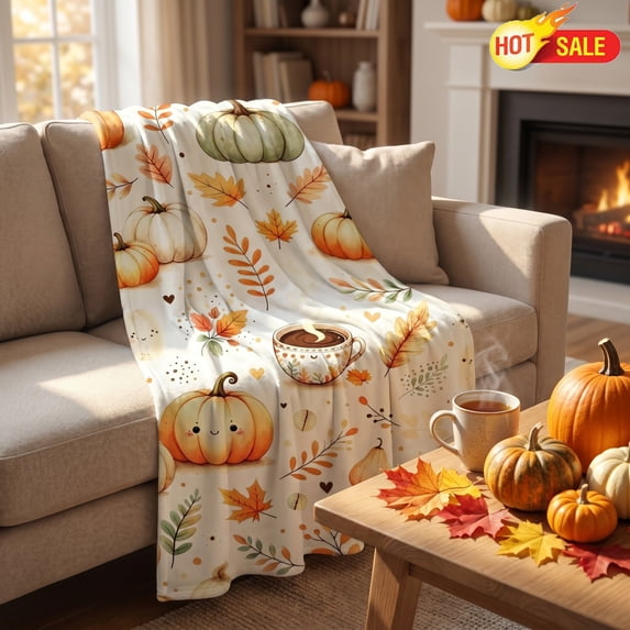 27.6x39 Inch Fall Flannel Throw Blanket, Pumpkin Maple Leaf Autumn Plush Blanket, Halloween Decor,Lightweight Warm Cover, Indoor Outdoor Farmhouse Sofa Bed Camping Thanksgiving Seasonal Decor Blanket