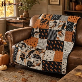 27.6x39in Vintage Patchwork Halloween Flannel Throw Blanket,Fall Harvest Halloween Decorations,Soft Printed Decorative Blanket, Indoor Outdoor Farmhouse Sofa Couch Bed Living Room Holiday Decor Throw
