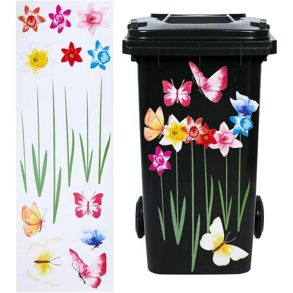 27.6x9.8 Large Colorful Lily Flower Wall Decals Trash Stickers for Trash Cans Decorative 3D Butterfly Yellow Floral Stickers Waterproof Beautiful Flowers Self Adhesive Peel & Stick Decor