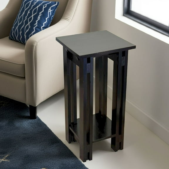 27.75"H x 13" Square Acacia Wood Architectural Plant/Telephone Table, Mahogany