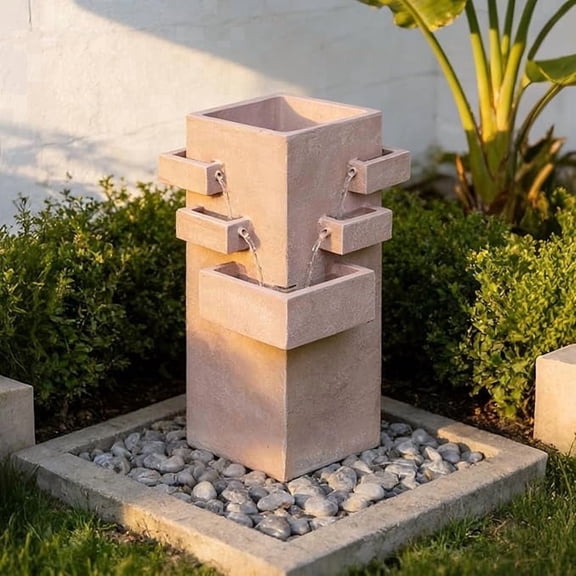 27.8" Outdoor Water Fountain with Tiered Waterfall Flow, Resin Waterfall Fountain for Outside, Indoor/Outdoor Water Feature for Garden, Patio