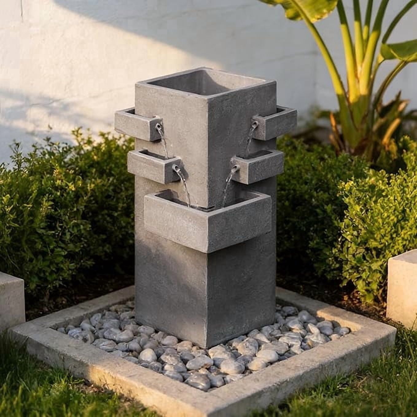 27.8" Outdoor Water Fountain with Tiered Waterfall Flow, Resin Waterfall Fountain for Outside, Indoor/Outdoor Water Feature for Garden, Patio