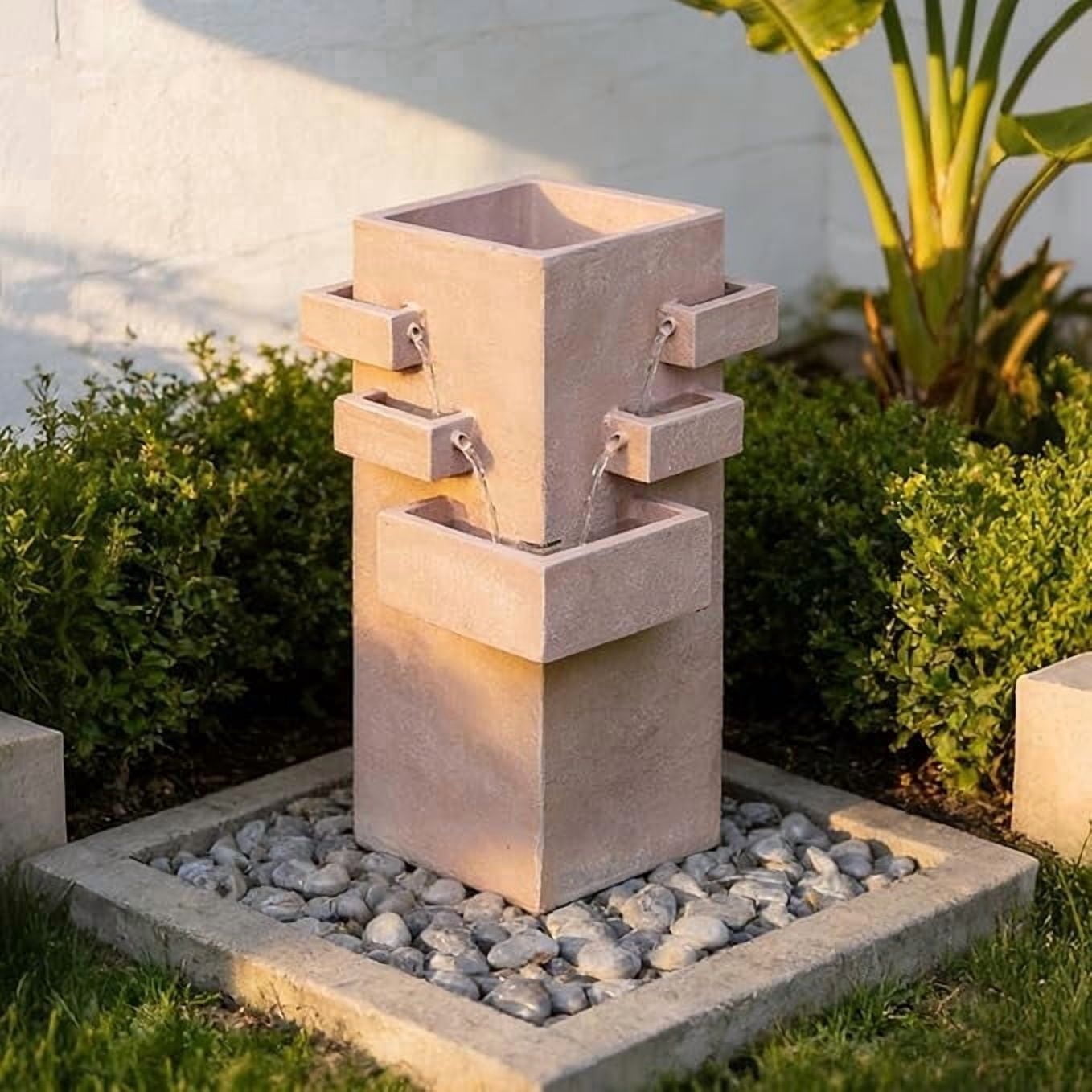 27.8" Outdoor Water Fountain with Tiered Waterfall Flow, Resin Waterfall Fountain for Outside, Indoor/Outdoor Water Feature for Garden, Patio
