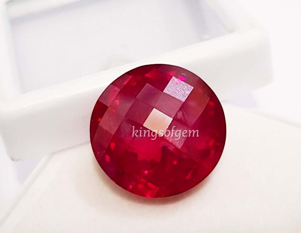 27.80 Ct Red Ruby Round Checkerboard Glass Filled Loose Gemstone ...