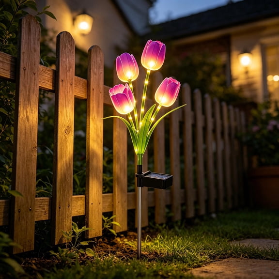 27.9 Inch Solar Tulip Ground Light, Waterproof Artificial Flower Stake Lamp, Colorful Outdoor Landscape Light, LED Garden Ornament for Lawn Path And Courtyard Decor