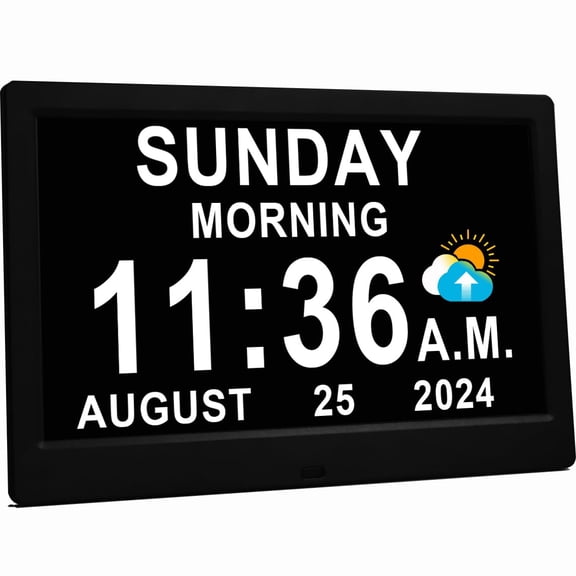 27 Alarms Digital Talking Clock with Time Date Announcement, Auto DST, 20 Custom Reminders, 10-Level Dimmer, Sleep Trainer, Large Day Calendar Clock for Elderly Dementia Alzheimers -with Remote
