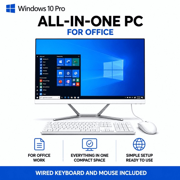 PTZZHEDM 27" All-in-One Business Computer, Intel N5095, 16GB RAM, 512GB SSD, Win10 Pro, White