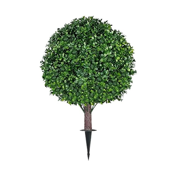 27" Artificial Boxwood Topiary Ball Trees with Ground Spike - UV Resistant Evergreen Shrubs for Outdoor/Indoor, Porch, Garden & Planter Decor