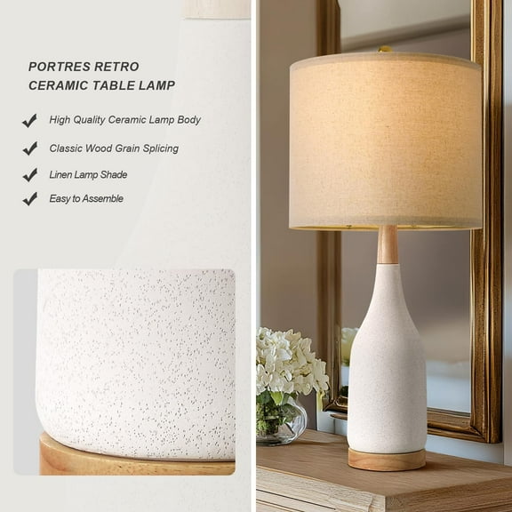 27" Ceramic Table Lamps for Bedroom Living Room Vintage Lamp Set of 2 Bedside Nightstand Lamp Large Farmhouse Rustic Boho Retro Modern Table Lamp Light Home Office Desk  Gifts, White