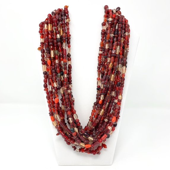 27" Clear/Red Glass Bead Necklace (Dozen)
