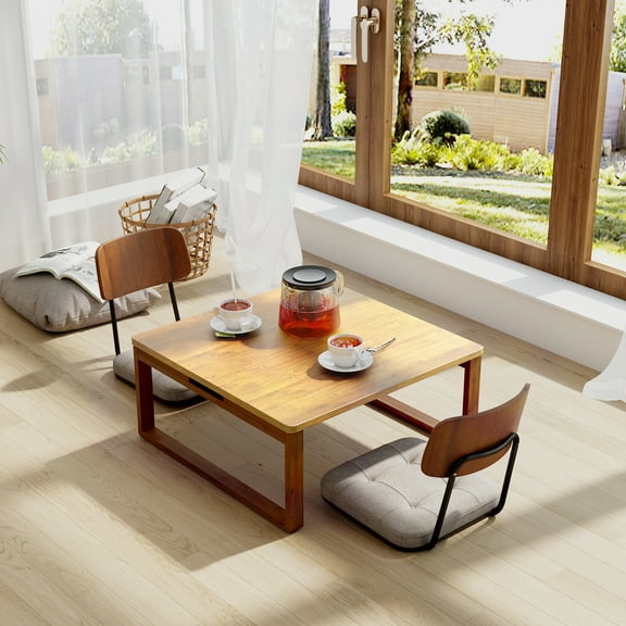 SogesPower 27"Coffee Table, Bamboo Coffee Table with 2 Solid Table Legs, Square Coffee Table, Modern Coffee Table for Living Room