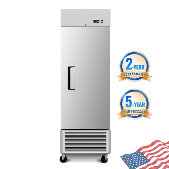 27" Commercial Expandable Upright Refrigerator, Single Door Stainless Steel, 23 Cu.Ft., 3 Adjustable Shelves, Auto Defrost, Digital Thermostat, LED Lighting