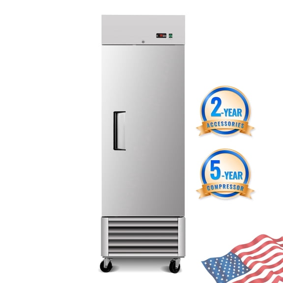 27" Commercial Expandable Upright Refrigerator, Single Door Stainless Steel, 23 Cu.Ft., 3 Adjustable Shelves, Auto Defrost, Digital Thermostat, LED Lighting