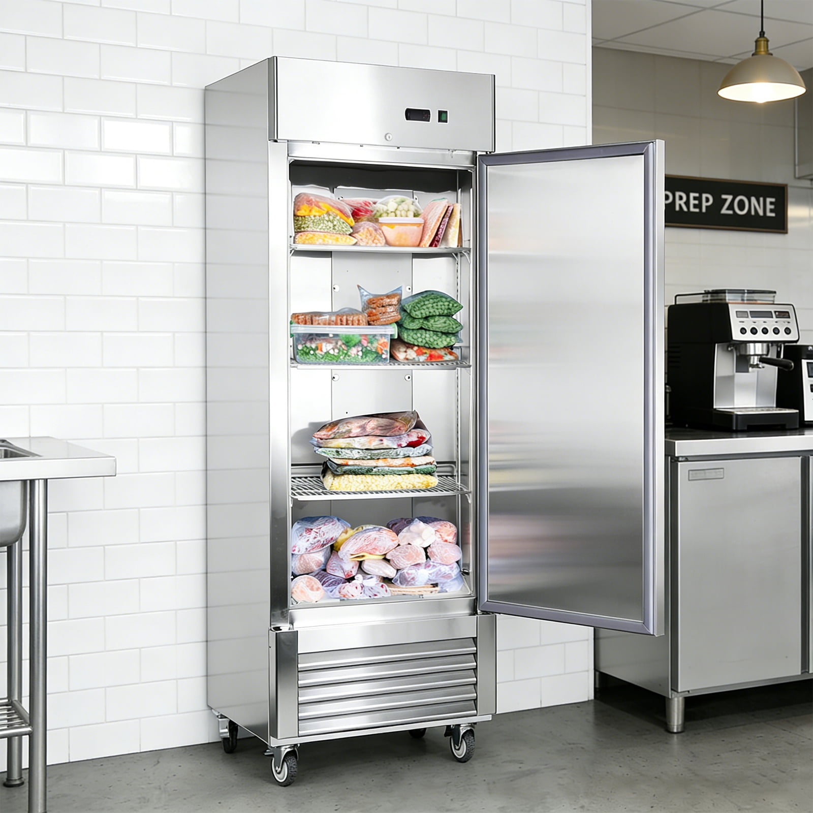 27" Commercial Freezer, 18.68 Cu.ft Single Solid Door Reach-in Freezer, Stainless Steel Interior & Exterior, Upright Restaurant Freezer with Cubigel Compressor, -8°F to -2°F, Carel Controller, ETL