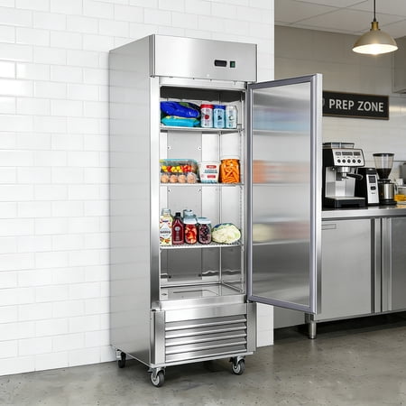 27" Commercial Refrigerator, 18.68 Cu.ft Single Solid Door Reach-in Refrigerator, Stainless Steel Interior & Exterior, Fan Cooling Upright Fridge with Embraco Compressor, ETL & DOE Certified