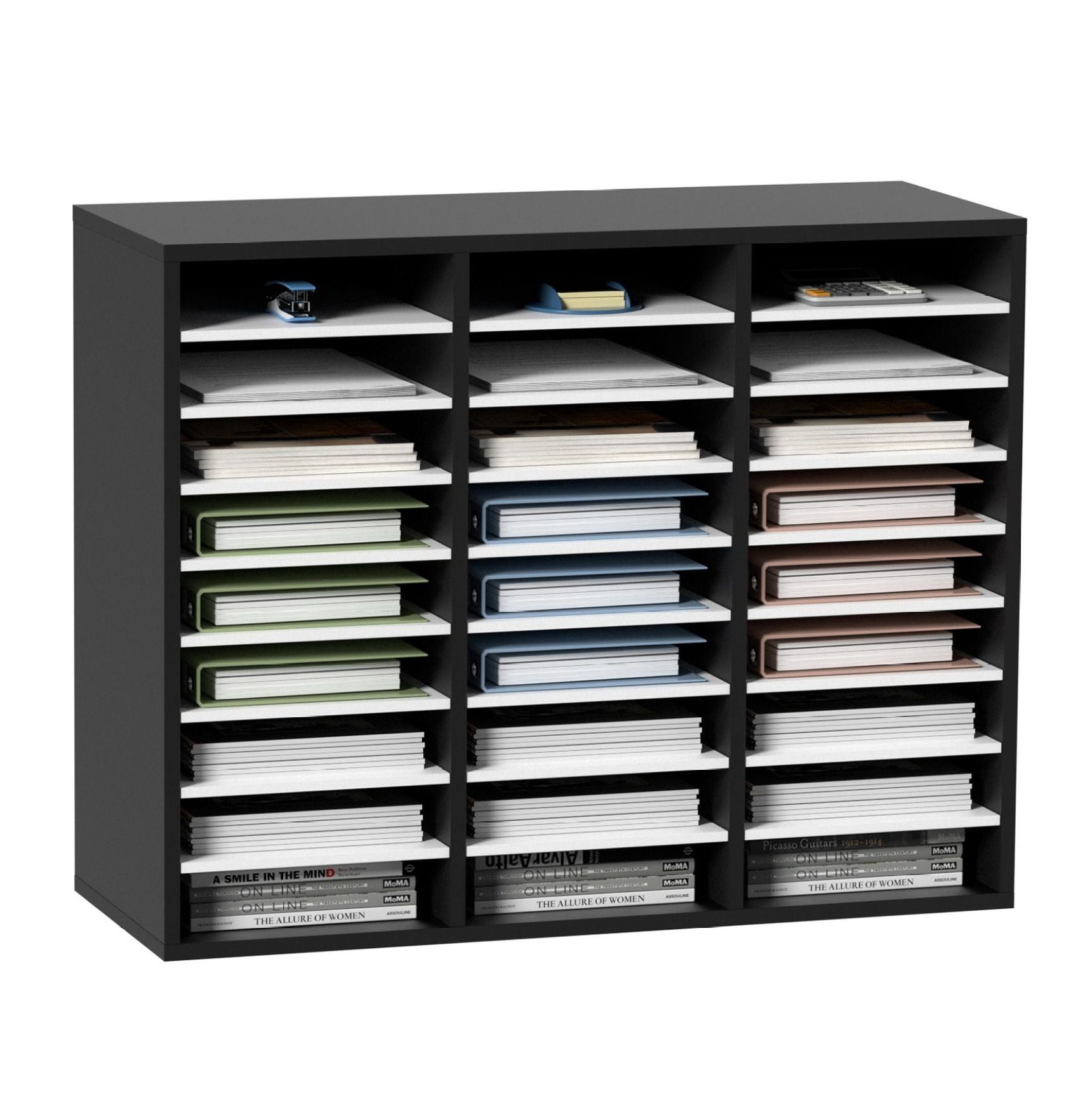 27 Compartment Wood File Organizer, Adjustable Shelves, MDF Mail Center ...