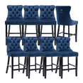 thumbnail image 1 of 27" Contemporary Padded Bar Stools, Tufted Velvet Upholstered Barstools with Button Tufted Decoration, Chrome Nailhead Trim, Footrest and Solid Wood Legs (Blue,Set of 8), 1 of 9