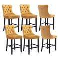 thumbnail image 1 of 27" Contemporary Padded Bar Stools, Tufted Velvet Upholstered Barstools with Button Tufted Decoration, Chrome Nailhead Trim, Footrest and Solid Wood Legs (Gold,Set of 6), 1 of 9