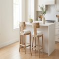 thumbnail image 1 of 27" Counter Height Bar Stools, Set of 2, Upholstered Beige Fabric with Natural Rubber Wood Frame, 1 of 10