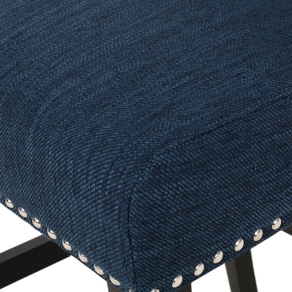 27" Counter Stools (pair), Navy Blue/dark Brown. Button Diamond Stitch. Wingback. Rubberwood. Nailhead Accent 2 Stools, 27 Inch Height. Blue & Dark Decorative Accents