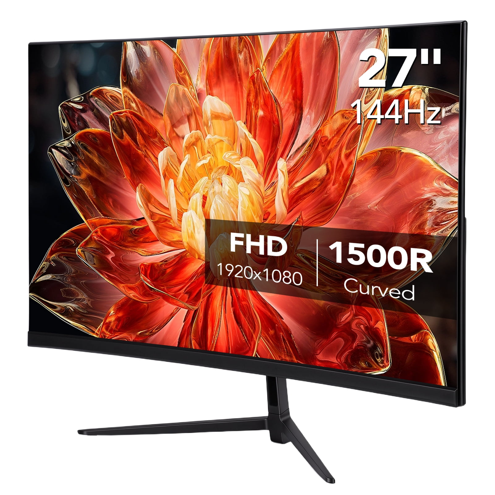 27" Curved Black Monitor, Full HD(1920x1080P) VA Panel 1500R 144HZ 99% sRGB Professional Computer Monitors, 3Sides Frameless, Flicker-Less, Blue Light Filter, for Office & Gaming