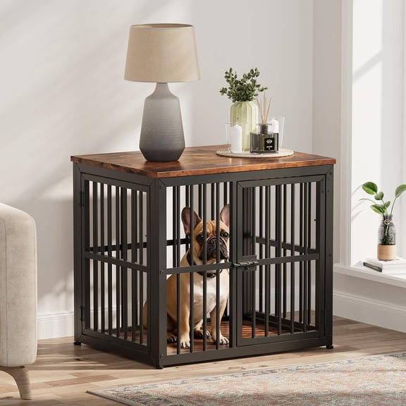 27" Dog Crate Furniture with 3 Doors for Puppy Small Dogs, Wooden Kennel End Table, Heavy Duty Indoor Cage for Pug, Corgi, Boston, Multiple Units Can be Combined, Rustic Brown