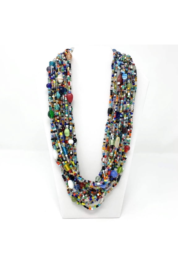 27" Double Stranded Multicolor Glass Bead Necklace (Dozen)